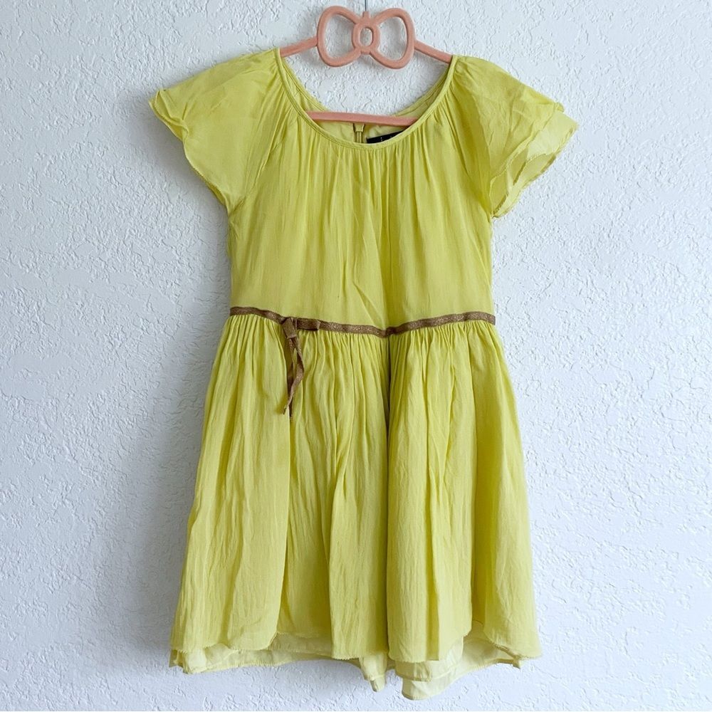 Mini Boden Yellow Chartreuse Girl's Party Dress 4-5Y Flutter Sleeves Viscose